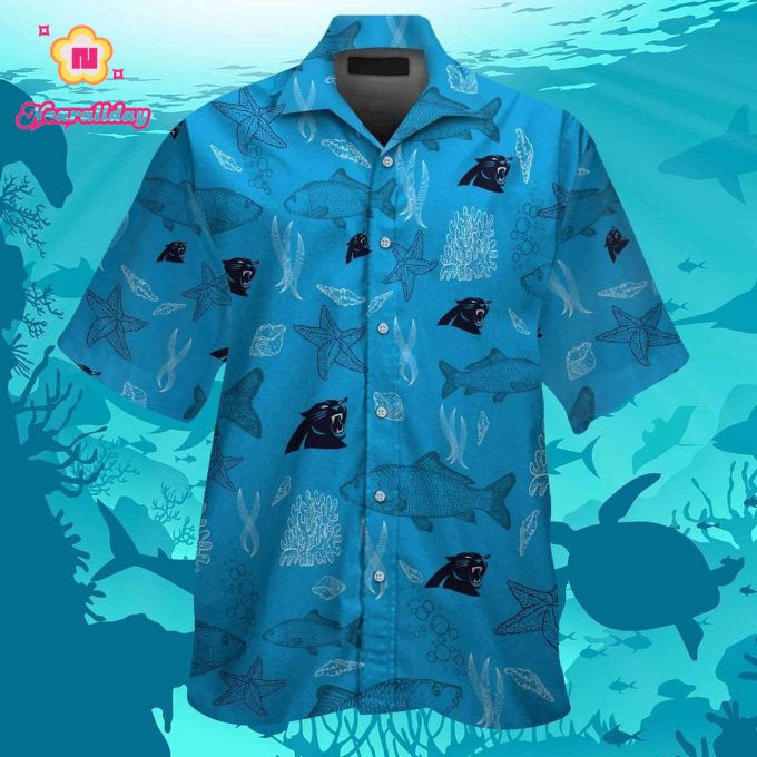 Carolina Panthers Short Sleeve Button Up Tropical Aloha Hawaiian Shirt Set for Men Women Kids Gift