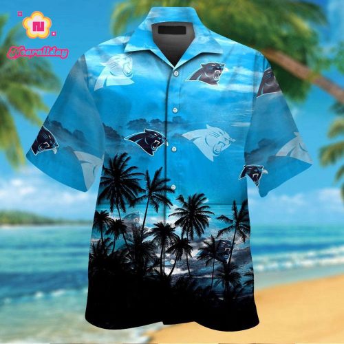 Carolina Panthers Short Sleeve Button Up Tropical Aloha Hawaiian Shirt Set for Men Women Kids Gift