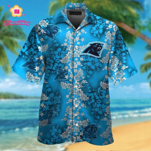 Carolina Panthers Short Sleeve Button Up Tropical Aloha Hawaiian Shirt Set for Men Women Kids Gift