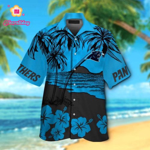 Carolina Panthers Short Sleeve Button Up Tropical Aloha Hawaiian Shirt Set for Men Women Kids Gift