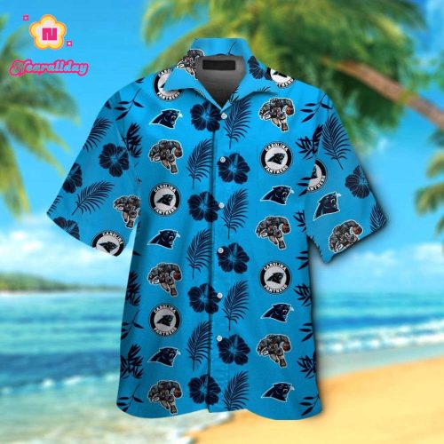 Carolina Panthers Short Sleeve Button Up Tropical Aloha Hawaiian Shirt Set for Men Women Kids Gift