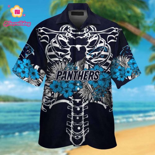 Carolina Panthers Short Sleeve Button Up Tropical Aloha Hawaiian Shirt Set for Men Women Kids Gift