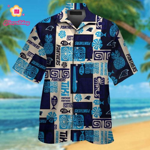 Carolina Panthers Short Sleeve Button Up Tropical Aloha Hawaiian Shirt Set for Men Women Kids Gift