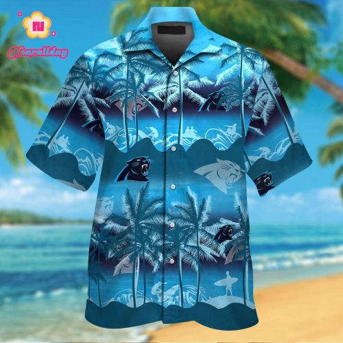 Carolina Panthers Short Sleeve Button Up Tropical Aloha Hawaiian Shirt Set for Men Women Kids Gift