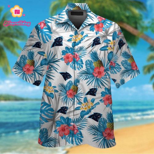 Carolina Panthers Short Sleeve Button Up Tropical Aloha Hawaiian Shirt Set for Men Women Kids Gift