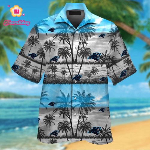 Carolina Panthers Short Sleeve Button Up Tropical Aloha Hawaiian Shirt Set for Men Women Kids Gift