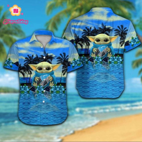 Carolina Panthers Short Sleeve Button Up Tropical Aloha Hawaiian Shirt Set for Men Women Kids Gift