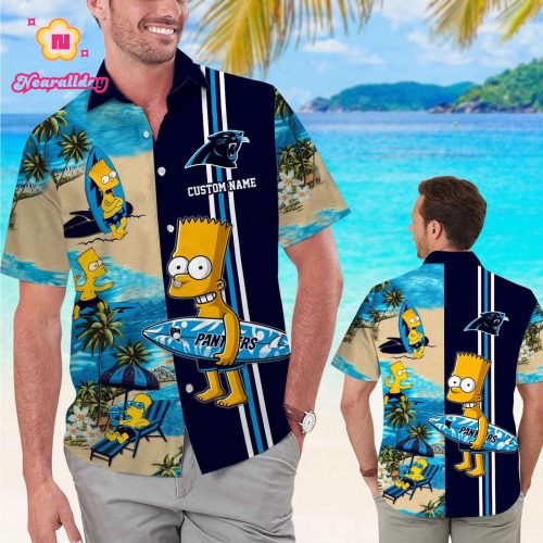 Carolina Panthers Simpsons Name Personalized Short Sleeve Button Up Tropical Aloha Hawaiian Shirt Set for Men Women Kids