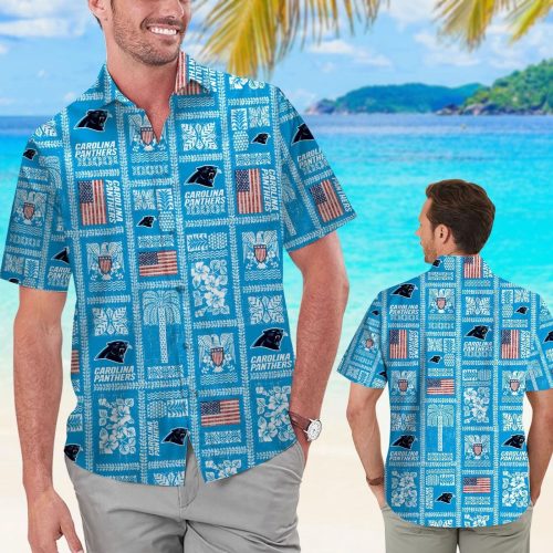 Carolina Panthers Summer Commemorative Short Sleeve Button Up Tropical Aloha Hawaiian Shirt Set for Men Women Kids