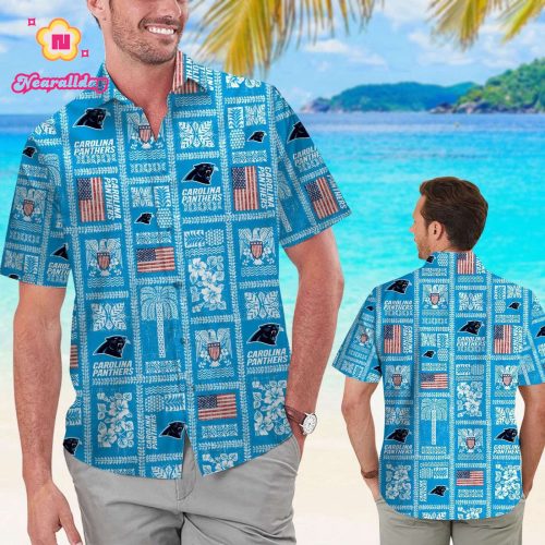 Carolina Panthers Summer Commemorative Short Sleeve Button Up Tropical Aloha Hawaiian Shirt Set for Men Women Kids