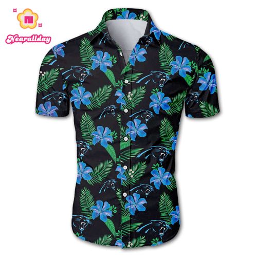 Carolina panthers tropical flower Hawaiian Beach Shirt