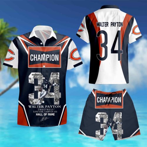 Chicago Bears Champion Walter Payton 34 Hall Of Fame Signature For Bears Fans Hawaiian Shirt summer shirt