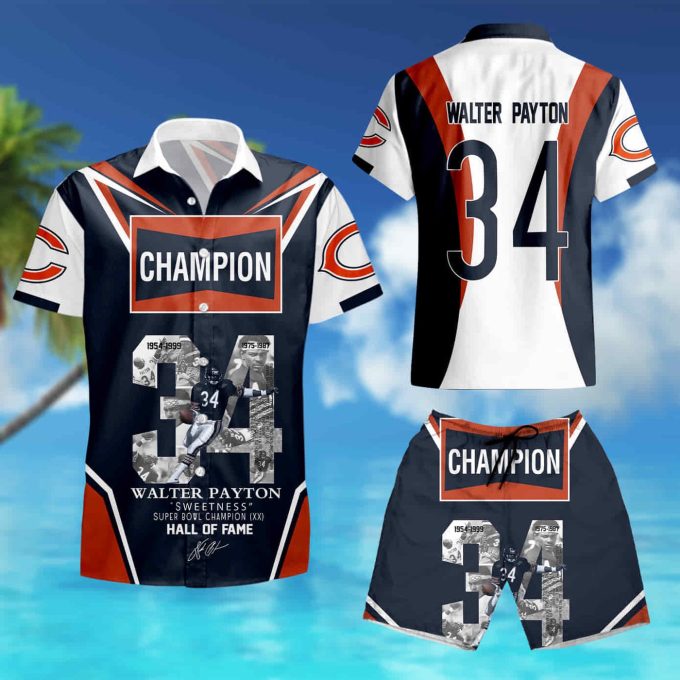 Chicago Bears Champion Walter Payton 34 Hall Of Fame Signature For Bears Fans Hawaiian Shirt summer shirt