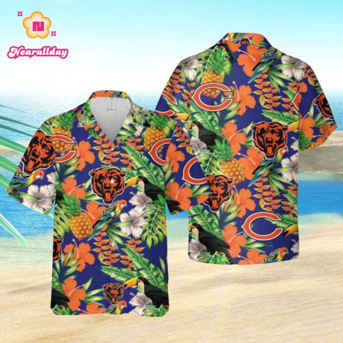 Chicago Bears Hawaiian Shirt Colorful Tropical Forest Hawaiian Shirt