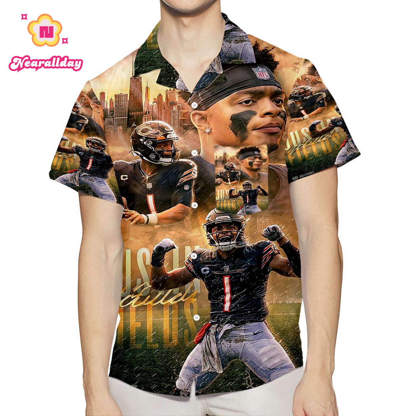 Chicago Bears Justin Fields5 3D All Over Print Summer Beach Hawaiian Shirt With Pocket Chicago Bears Justin Fields5 3D All Over Print Summer Beach Hawaiian Shirt With Pocket