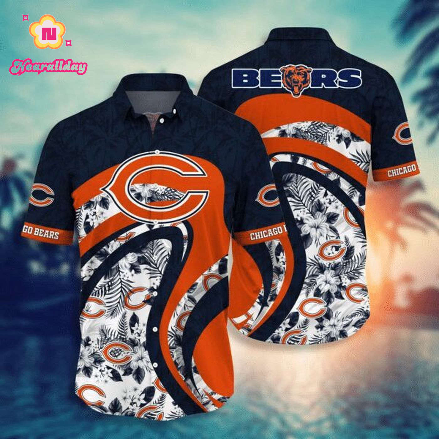 Chicago Bears Leaf Orange Curve Hawaiian Shirt Chicago Bears Leaf Orange Curve Hawaiian Shirt