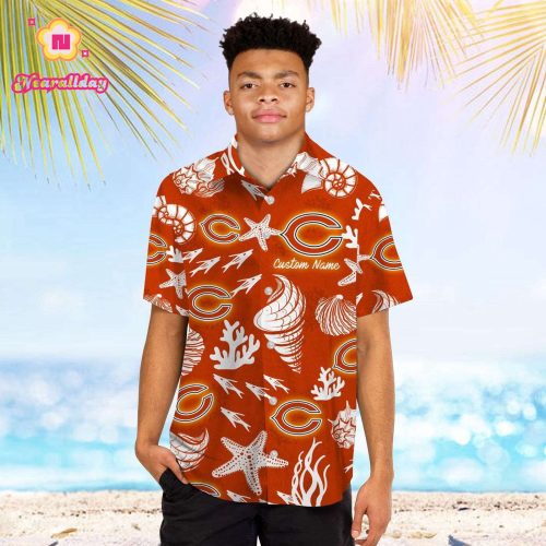 Chicago Bears Name Personalized Short Sleeve Button Up Tropical Aloha Hawaiian Shirt Set for Men Women Kids