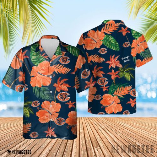 Chicago Bears Nfl Color Hibiscus Button Up Hawaiian Shirt