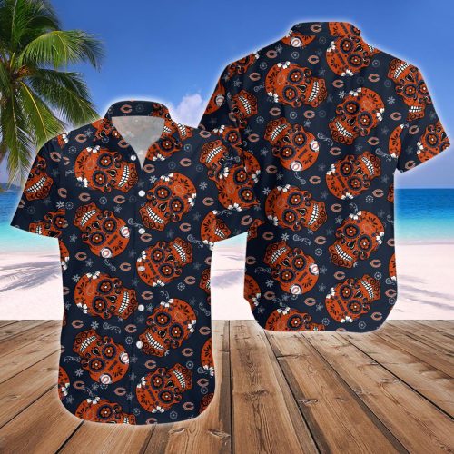 Chicago Bears NFL SKull Hawaiian Shirt And Short