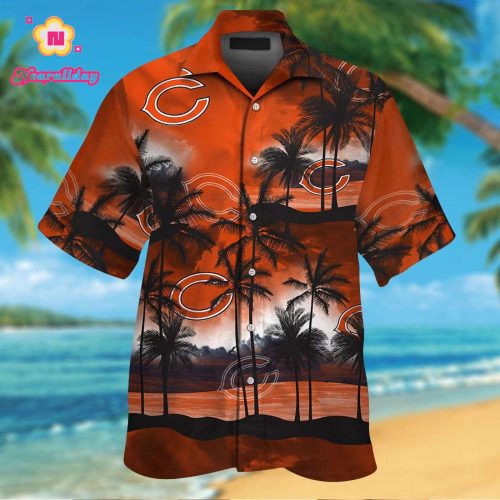 Chicago Bears Short Sleeve Button Up Tropical Aloha Hawaiian Shirt Set for Men Women Kids Gift