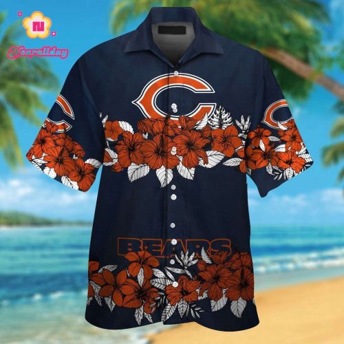 Chicago Bears Short Sleeve Button Up Tropical Aloha Hawaiian Shirt Set for Men Women Kids Gift