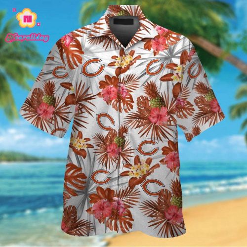 Chicago Bears Short Sleeve Button Up Tropical Aloha Hawaiian Shirt Set for Men Women Kids Gift