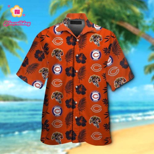 Chicago Bears Short Sleeve Button Up Tropical Aloha Hawaiian Shirt Set for Men Women Kids Gift
