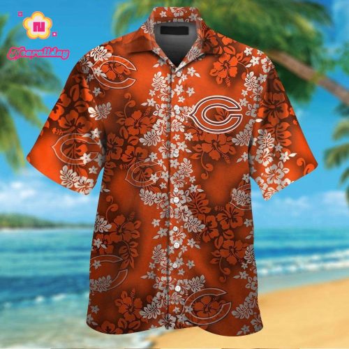 Chicago Bears Short Sleeve Button Up Tropical Aloha Hawaiian Shirt Set for Men Women Kids Gift