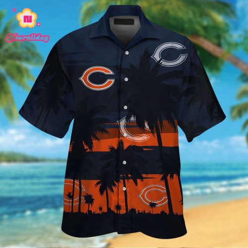 Chicago Bears Short Sleeve Button Up Tropical Aloha Hawaiian Shirt Set for Men Women Kids Gift