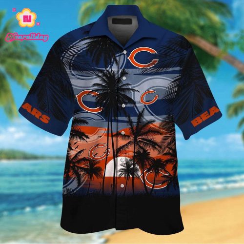 Chicago Bears Short Sleeve Button Up Tropical Aloha Hawaiian Shirts Shirt Hawaiian Shirt Set for Men Women Kids
