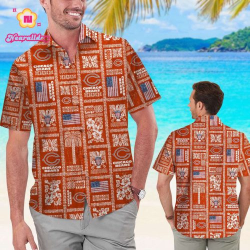 Chicago Bears Summer Commemorative Short Sleeve Button Up Tropical Aloha Hawaiian Shirt Set for Men Women Kids