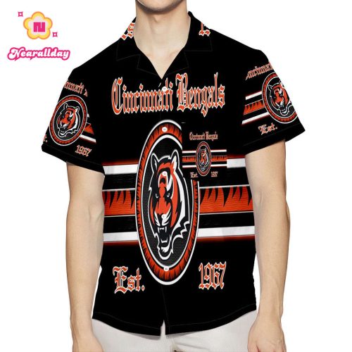 Cincinnati Bengals Emblem v5 3D All Over Print Summer Beach Hawaiian Shirt With Pocket