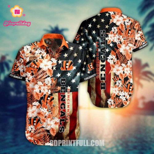Cincinnati Bengals Hawaiian Shirt Flag Flower