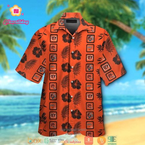Cincinnati Bengals Hibiscus Leaf Pattern Orange Hawaiian Shirt