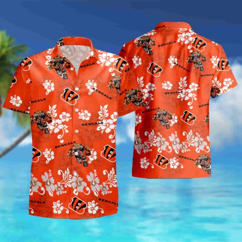 Cincinnati Bengals hibiscus pattern orange Hawaiian Shirt summer shirt