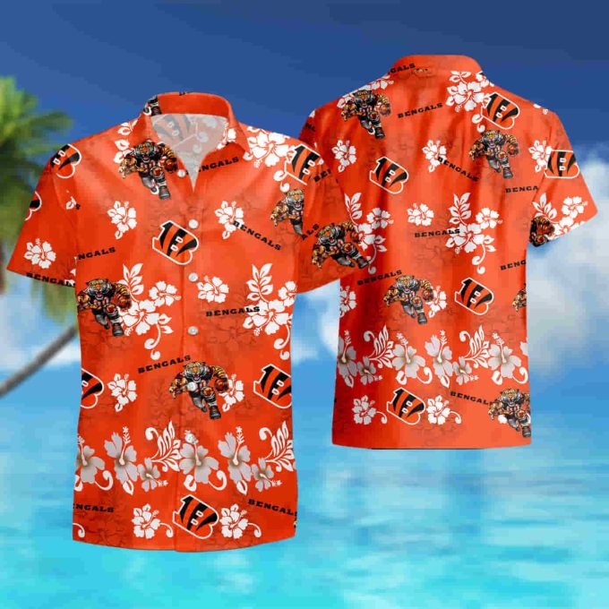 Cincinnati Bengals hibiscus pattern orange Hawaiian Shirt summer shirt