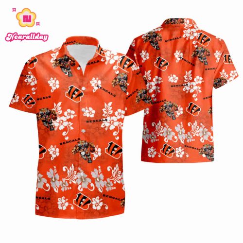 Cincinnati Bengals hibiscus pattern orange Hawaiian Shirt summer shirt