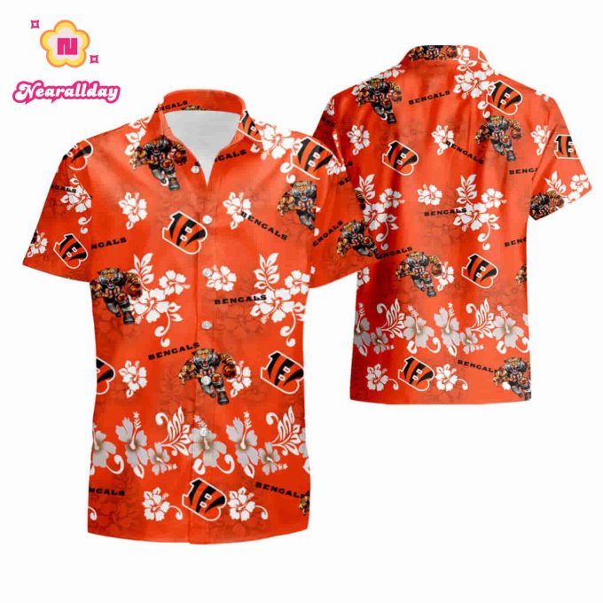 Cincinnati Bengals hibiscus pattern orange Hawaiian Shirt summer shirt