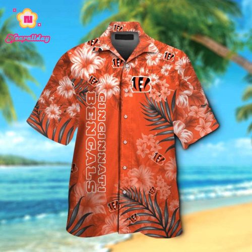 Cincinnati Bengals Short Sleeve Button Up Tropical Aloha Hawaiian Shirt Set for Men Women Kids