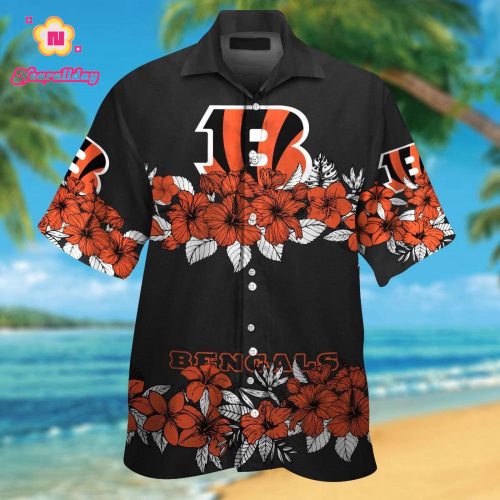 Cincinnati Bengals Short Sleeve Button Up Tropical Aloha Hawaiian Shirt Set for Men Women Kids Gift