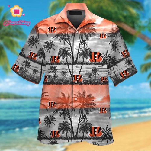 Cincinnati Bengals Short Sleeve Button Up Tropical Aloha Hawaiian Shirt Set for Men Women Kids Gift