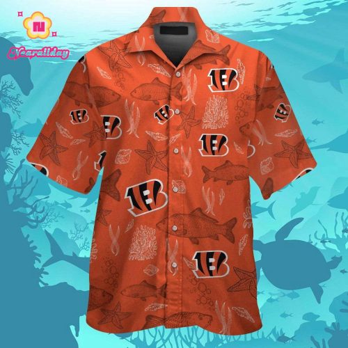 Cincinnati Bengals Short Sleeve Button Up Tropical Aloha Hawaiian Shirt Set for Men Women Kids Gift
