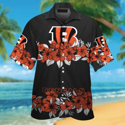 Cincinnati Bengals Short Sleeve Button Up Tropical Aloha Hawaiian Shirt Set for Men Women Kids Gift