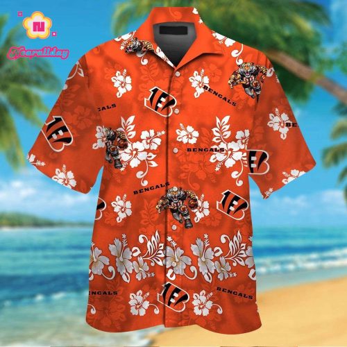 Cincinnati Bengals Short Sleeve Button Up Tropical Aloha Hawaiian Shirt Set for Men Women Kids Gift