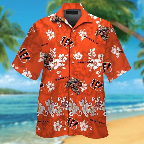 Cincinnati Bengals Short Sleeve Button Up Tropical Aloha Hawaiian Shirt Set for Men Women Kids Gift