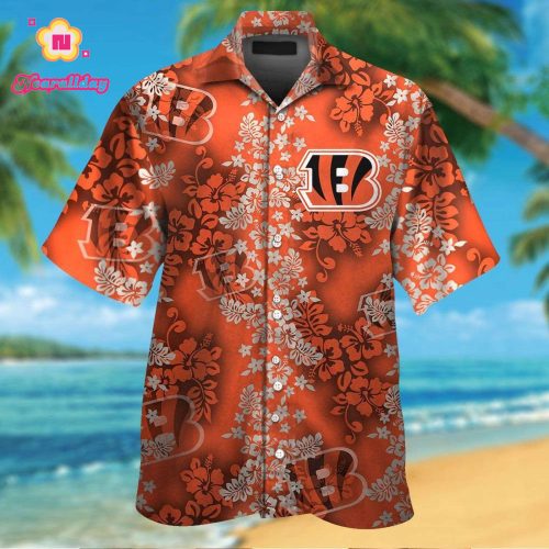 Cincinnati Bengals Short Sleeve Button Up Tropical Aloha Hawaiian Shirt Set for Men Women Kids Gift