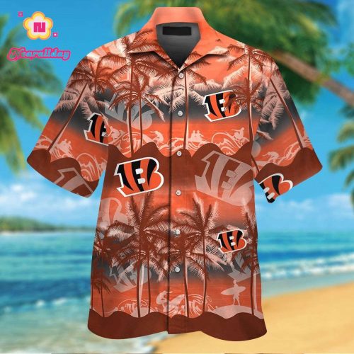 Cincinnati Bengals Short Sleeve Button Up Tropical Aloha Hawaiian Shirt Set for Men Women Kids Gift