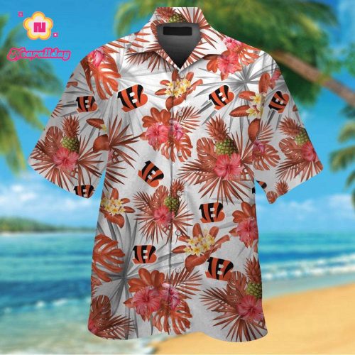 Cincinnati Bengals Short Sleeve Button Up Tropical Aloha Hawaiian Shirt Set for Men Women Kids Gift