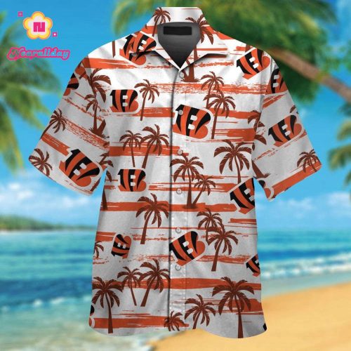 Cincinnati Bengals Short Sleeve Button Up Tropical Aloha Hawaiian Shirt Set for Men Women Kids Gift