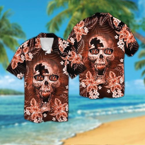 Cincinnati Bengalsskull Short Sleeve Button Up Tropical Aloha Hawaiian Shirt Set for Men Women Kids Gift